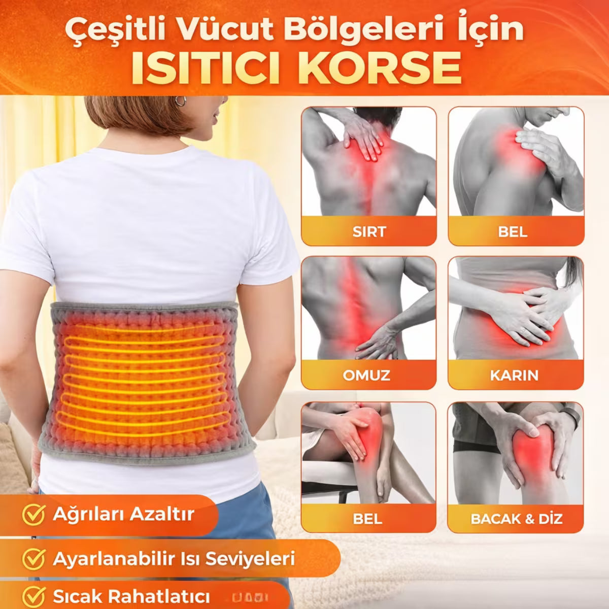 Elektrikli Bel Isıtıcı Korse - Zaman ve Isı Ayarlı